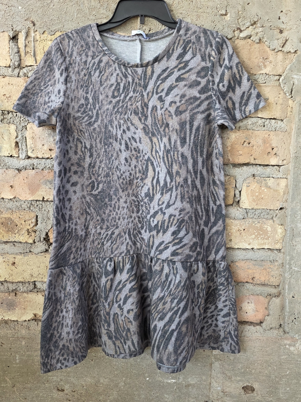 Zara Basic Animal Print Short Sleeve Tiered Mini Dress Gray Size Medium